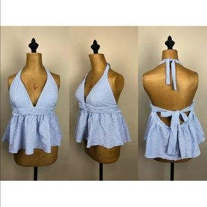 J.Crew Seersucker Halter Peplum Tankini Swimming